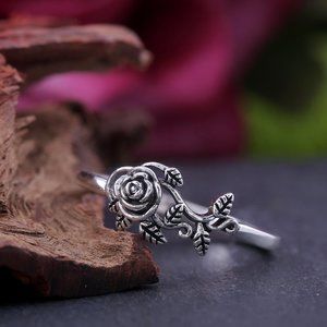 💎Ethnic Style Dainty Rose Flower Anillo Vintage Silver Ring for Women, VIP420